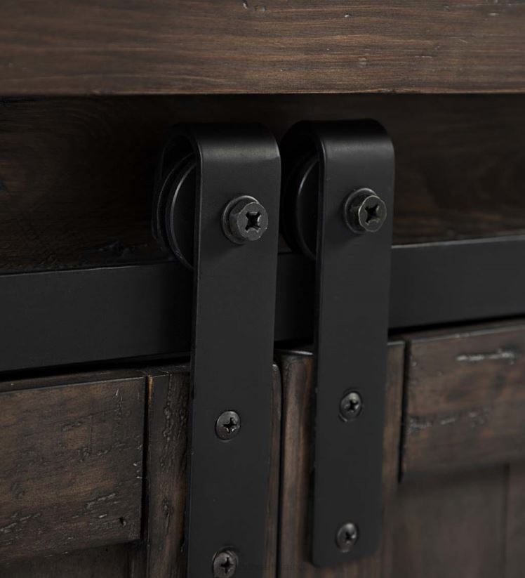 Plow & Hearth meubles Table basse/cocktail en bois de grange récupéré Cape Charles avec portes de grange coulissantes - bois de grange 0BNZ2018