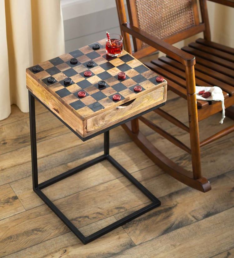 Plow & Hearth meubles Table d'appoint rétractable en damier avec pièces de jeu 0BNZ1985