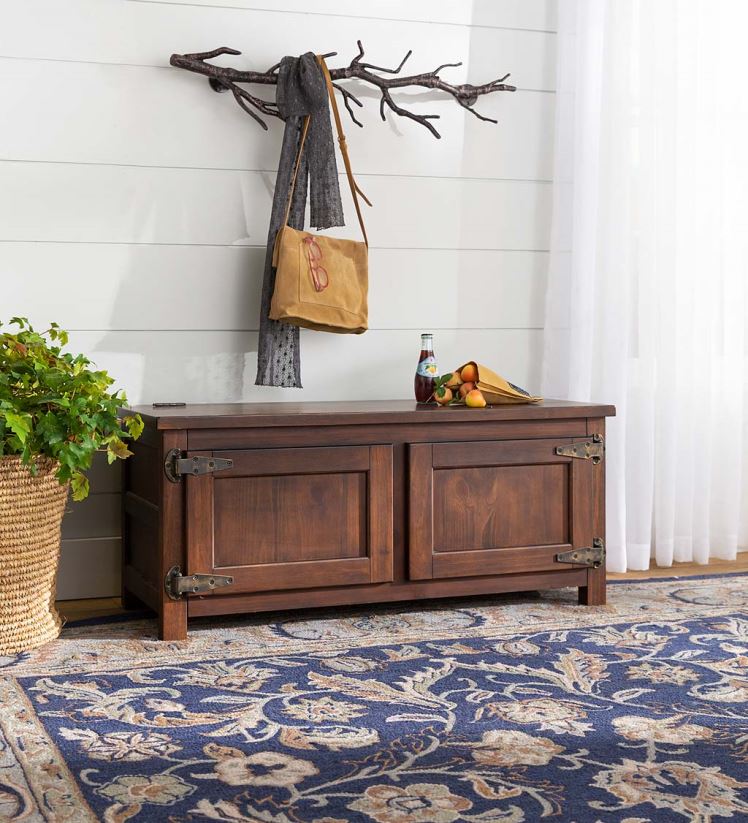 Plow & Hearth meubles table basse/banc en bois de glacière Portland avec quincaillerie réplique - noyer 0BNZ1984