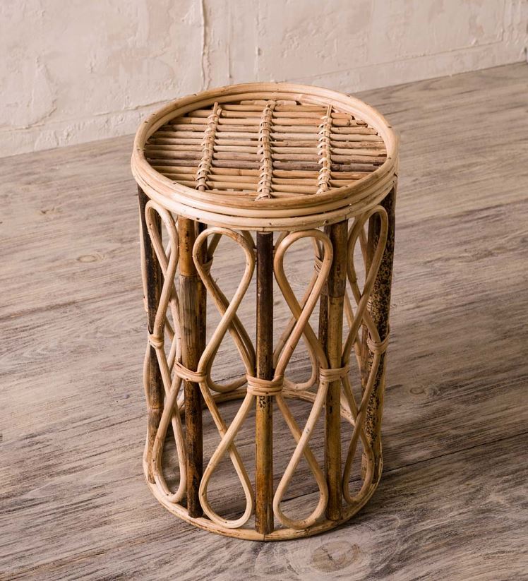 Plow & Hearth meubles table d'appoint tambour en rotin ouverte 0BNZ2020