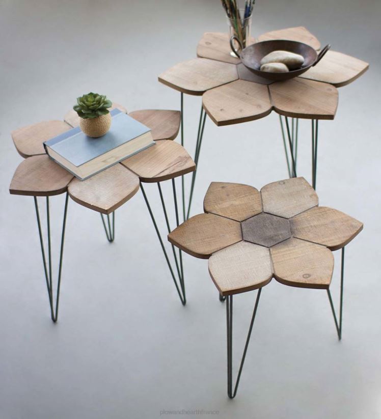 Plow & Hearth meubles tables gigognes en bois avec plateau fleuri, ensemble de 3 0BNZ2010