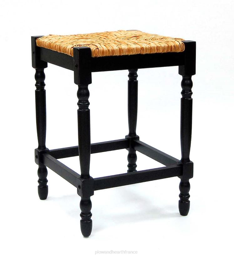 Plow & Hearth meubles Tabouret de comptoir de 24 po de hauteur avec siège en jonc tissé à la main - noir antique 0BNZ2041