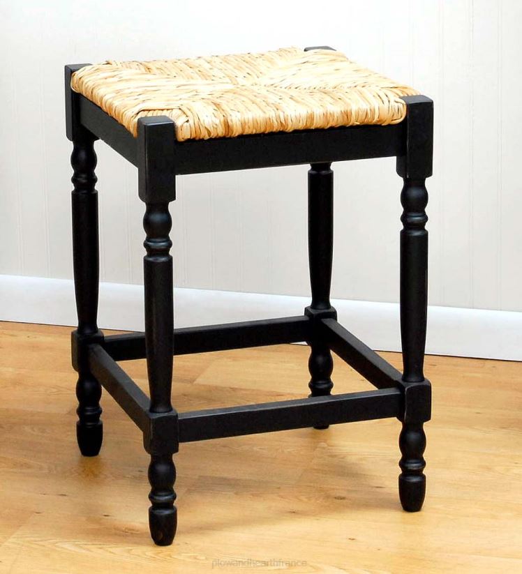 Plow & Hearth meubles Tabouret de comptoir de 24 po de hauteur avec siège en jonc tissé à la main - noir antique 0BNZ2041