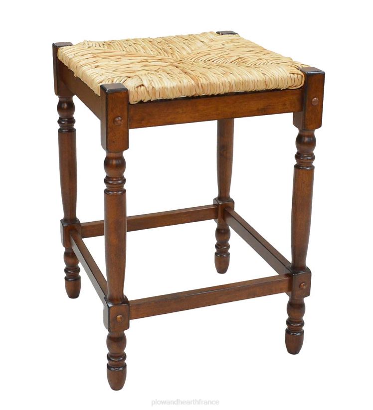 Plow & Hearth meubles Tabouret de comptoir de 24 po de hauteur avec siège en jonc tissé à la main - noir antique 0BNZ2041