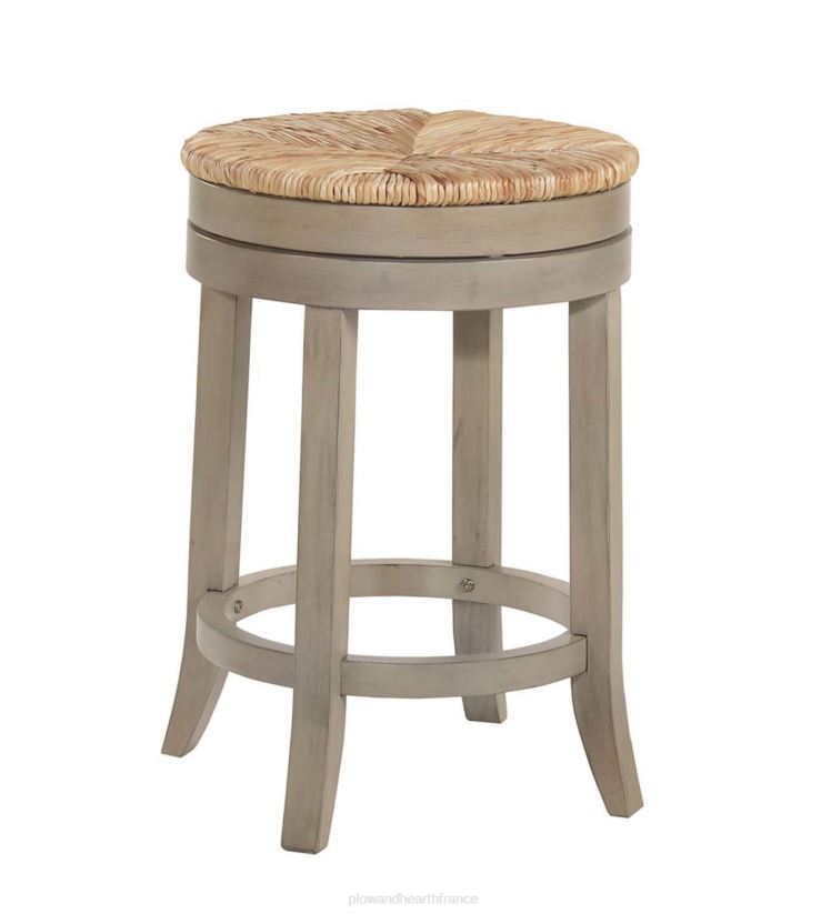 Plow & Hearth meubles Tabouret de comptoir pivotant à siège rond en jonc de 24 po - gris patiné 0BNZ2051