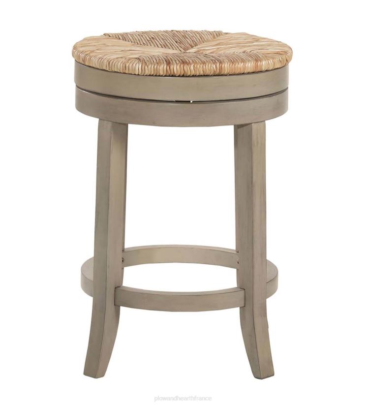 Plow & Hearth meubles Tabouret de comptoir pivotant à siège rond en jonc de 24 po - gris patiné 0BNZ2051