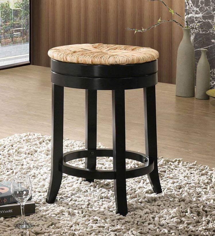 Plow & Hearth meubles Tabouret de comptoir pivotant à siège rond en jonc de 24 po - gris patiné 0BNZ2051