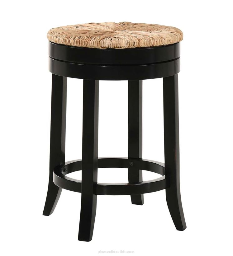 Plow & Hearth meubles Tabouret de comptoir pivotant à siège rond en jonc de 24 po - gris patiné 0BNZ2051