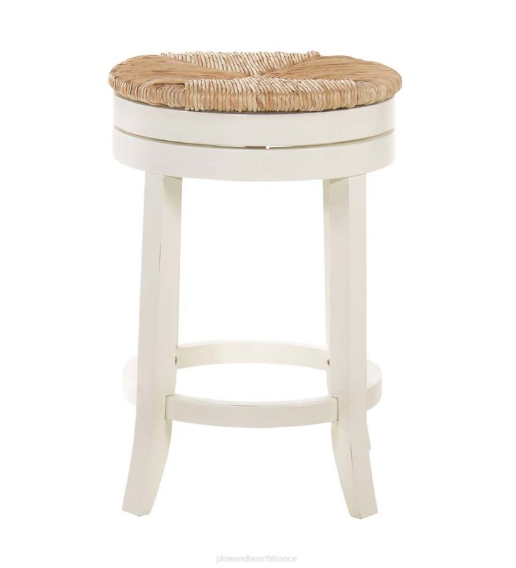 Plow & Hearth meubles Tabouret de comptoir pivotant à siège rond en jonc de 24 po - gris patiné 0BNZ2051