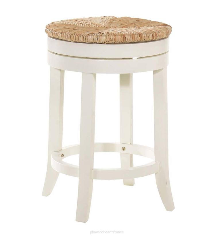 Plow & Hearth meubles Tabouret de comptoir pivotant à siège rond en jonc de 24 po - gris patiné 0BNZ2051