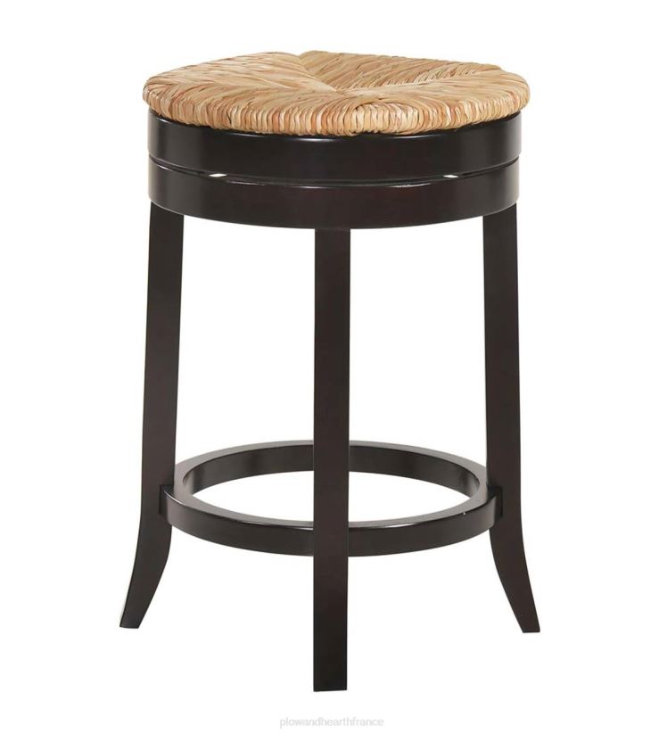 Plow & Hearth meubles Tabouret de comptoir pivotant à siège rond en jonc de 24 po - gris patiné 0BNZ2051