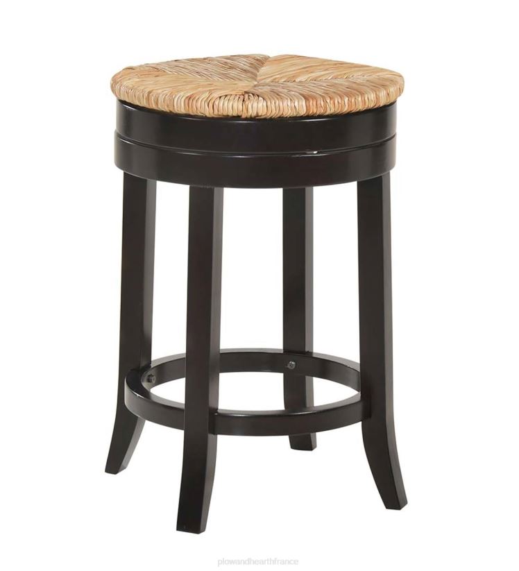 Plow & Hearth meubles Tabouret de comptoir pivotant à siège rond en jonc de 24 po - gris patiné 0BNZ2051