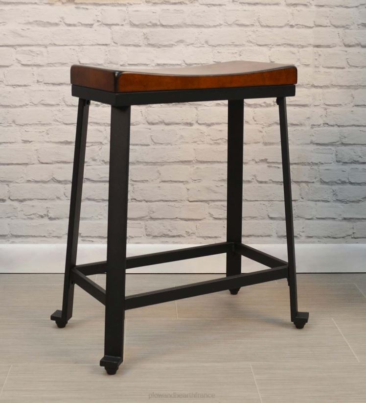 Plow & Hearth meubles tabouret selle en bois et métal - châtaignier 0BNZ2053