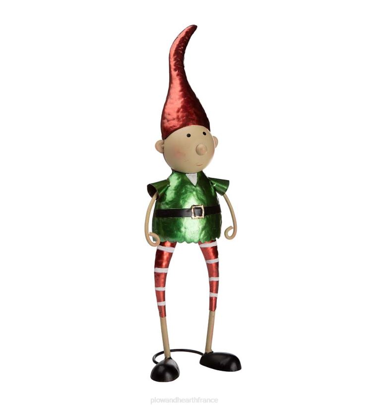 Plow & Hearth saisonniers et cadeaux Elfe en métal avec statue de jardin de Noël au chapeau rouge 0BNZ3175
