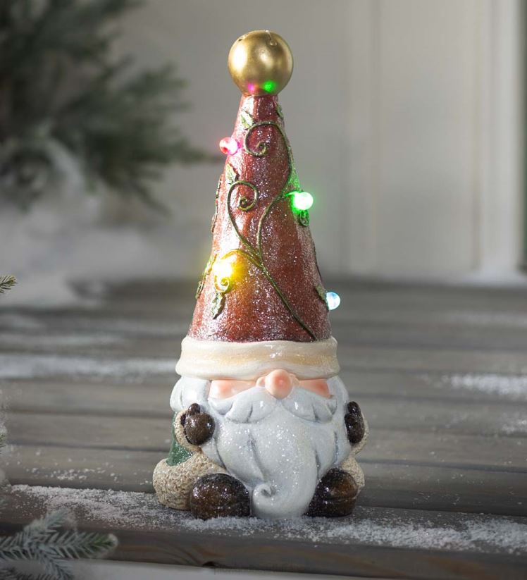 Plow & Hearth saisonniers et cadeaux Statue de nain de jardin de vacances éclairée avec bonnet de Noel 0BNZ2993