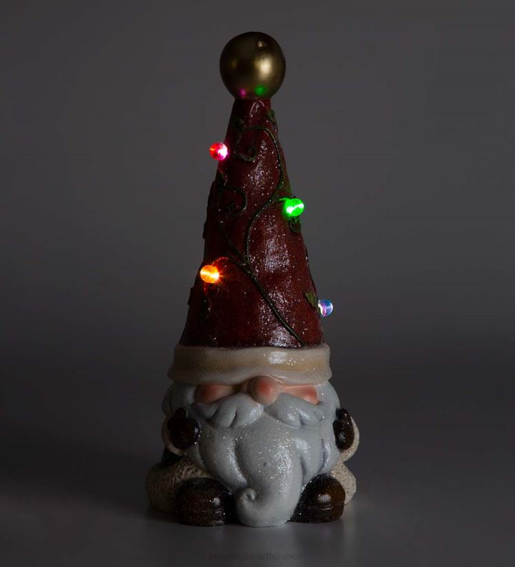 Plow & Hearth saisonniers et cadeaux Statue de nain de jardin de vacances éclairée avec bonnet de Noel 0BNZ2993