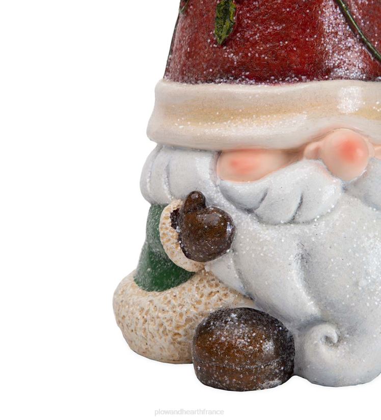 Plow & Hearth saisonniers et cadeaux Statue de nain de jardin de vacances éclairée avec bonnet de Noel 0BNZ2993