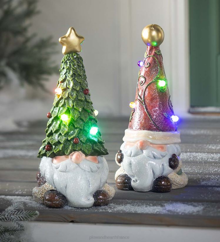 Plow & Hearth saisonniers et cadeaux Statue de nain de jardin de vacances éclairée avec bonnet de Noel 0BNZ2993