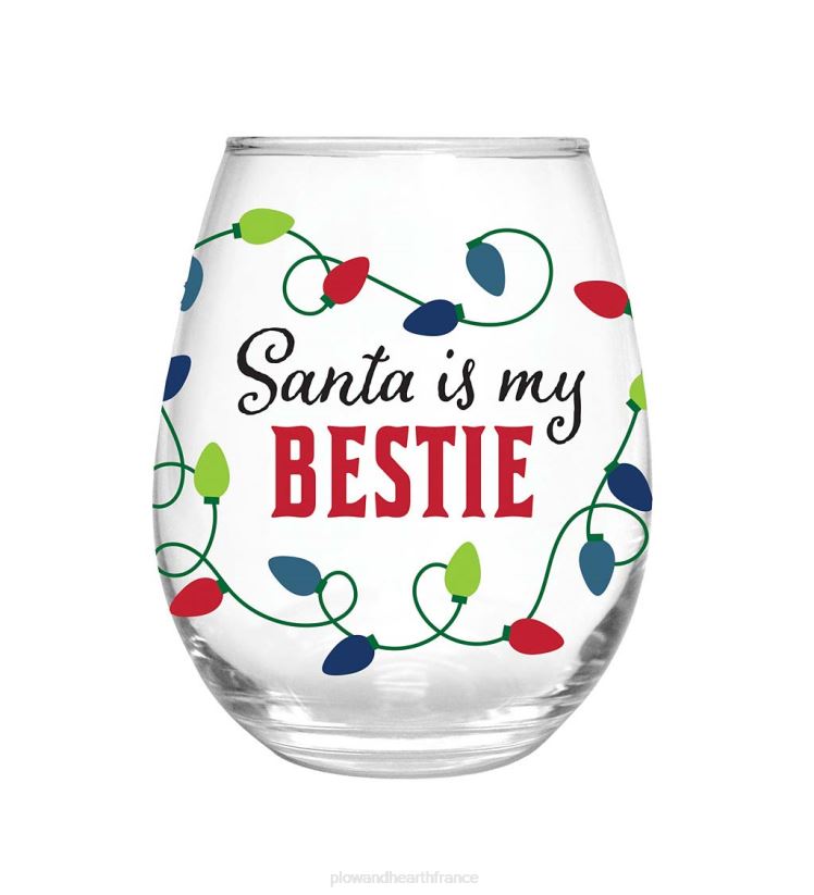 Plow & Hearth saisonniers et cadeaux le Père Noël est mon meilleur ami 17 oz. verre à vin sans pied avec boîte cadeau 0BNZ2989