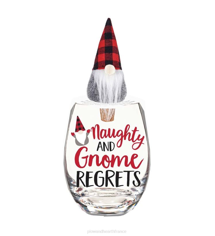 Plow & Hearth saisonniers et cadeaux vilain et gnome regrette 17 oz. verre avec coffret cadeau bouchon à vin 0BNZ2991