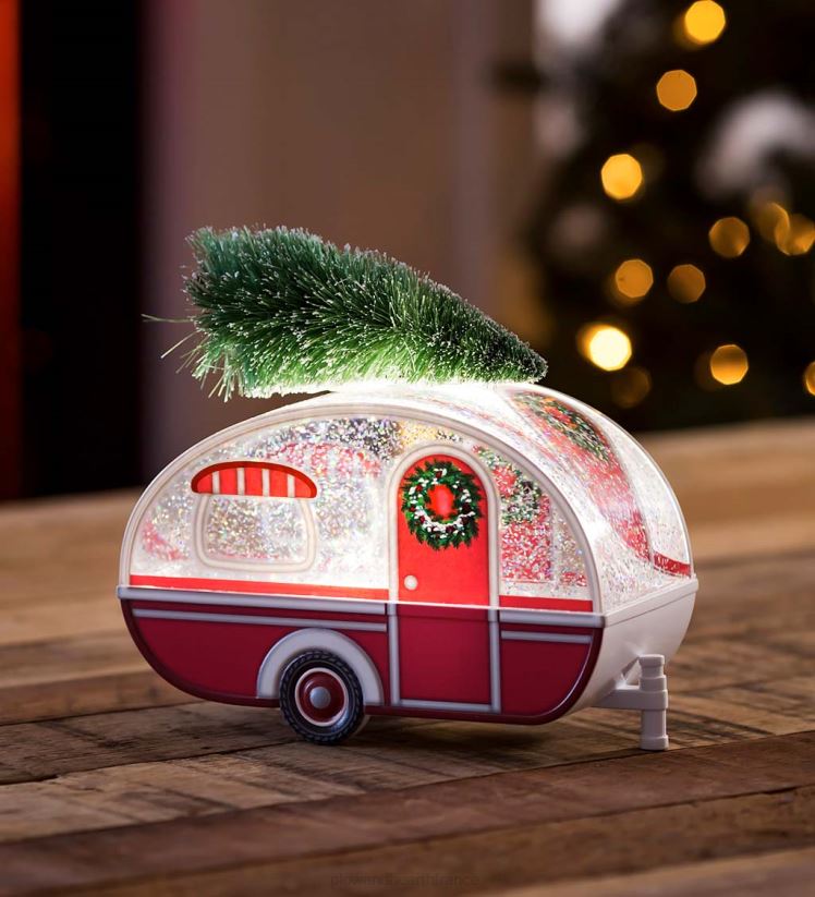 Plow & Hearth saisonniers et cadeaux Camping-car vintage de vacances avec globe d'eau à paillettes éclairé par un arbre à bouteilles 0BNZ2148
