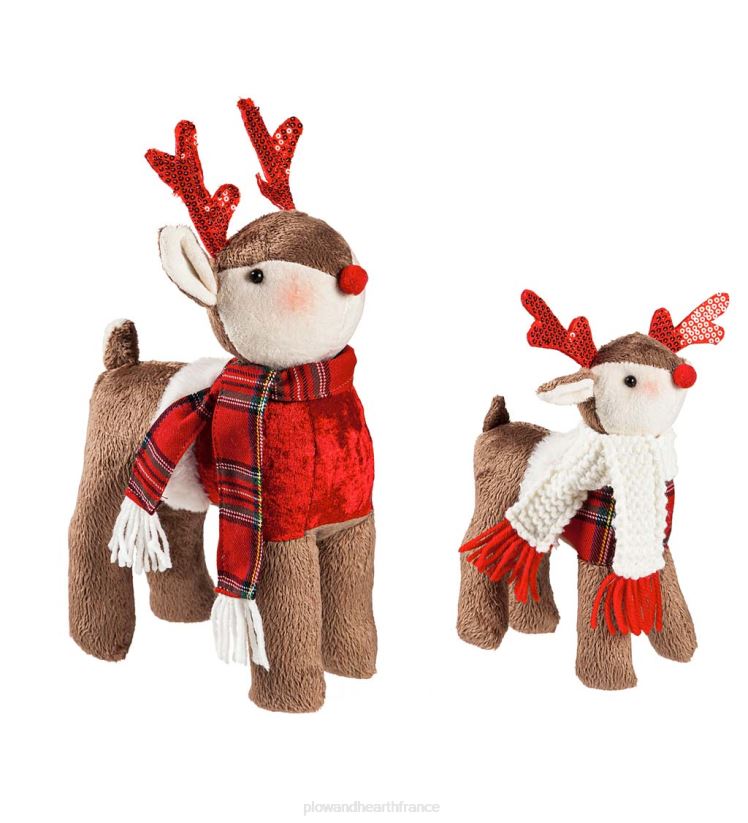 Plow & Hearth saisonniers et cadeaux Cerf des Fêtes en peluche aux accents tartan, lot de 2 0BNZ2152