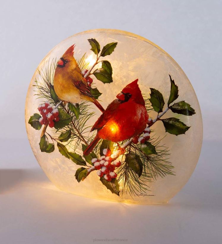 Plow & Hearth saisonniers et cadeaux Lumière d'accentuation en verre dépoli des cardinaux d'hiver 0BNZ2144