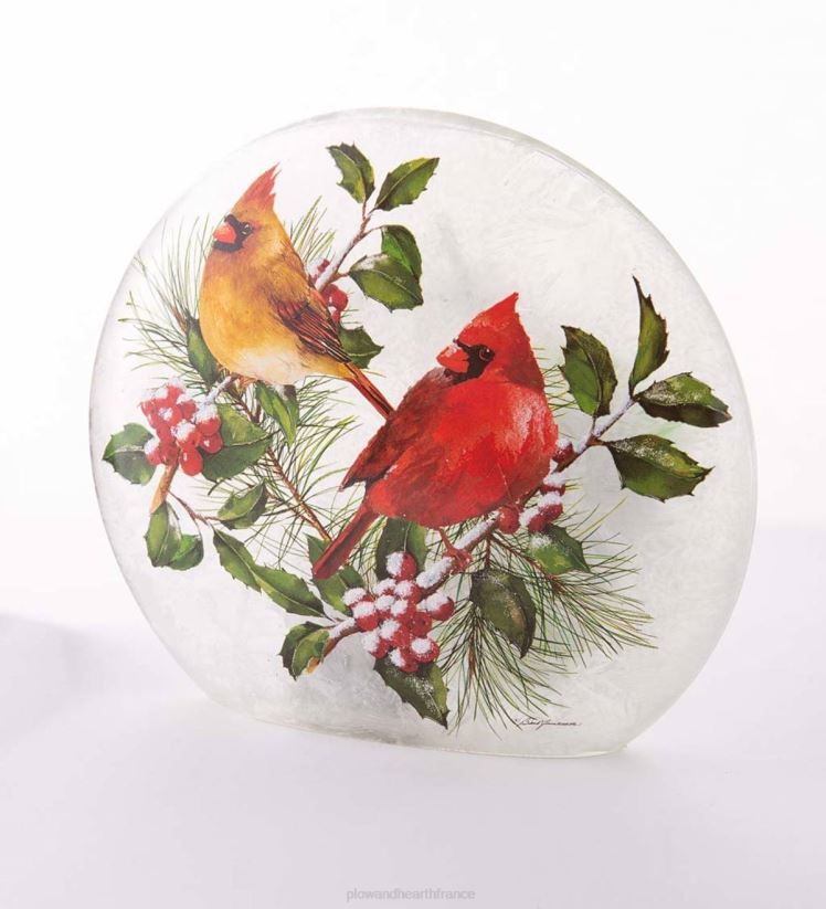 Plow & Hearth saisonniers et cadeaux Lumière d'accentuation en verre dépoli des cardinaux d'hiver 0BNZ2144
