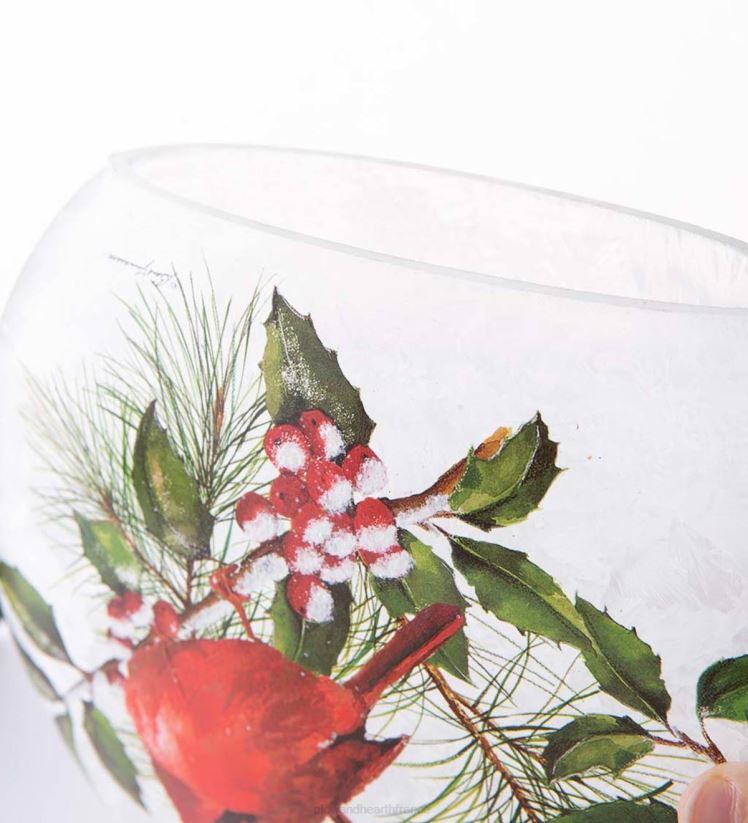 Plow & Hearth saisonniers et cadeaux Lumière d'accentuation en verre dépoli des cardinaux d'hiver 0BNZ2144