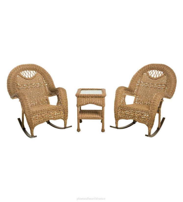 Plow & Hearth saisonniers et cadeaux ensemble de deux chaises berçantes et table de bout en osier de Prospect Hill - bois flotté 0BNZ2161