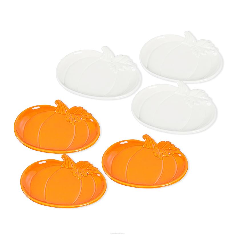 Plow & Hearth saisonniers et cadeaux assiettes de citrouille d'automne en céramique, ensemble de 6 0BNZ3118