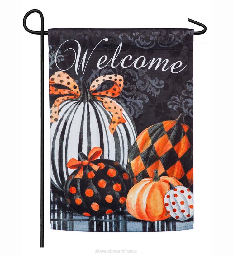 Plow & Hearth saisonniers et cadeaux élégant drapeau de jardin en daim à carreaux et citrouilles à pois 0BNZ3117