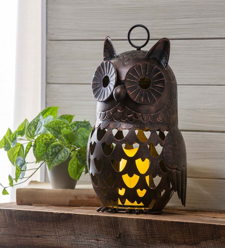 Plow & Hearth saisonniers et cadeaux lanterne de hibou à LED en métal 0BNZ3121