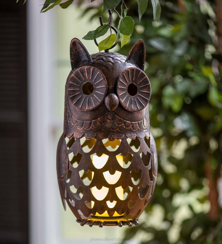 Plow & Hearth saisonniers et cadeaux lanterne de hibou à LED en métal 0BNZ3121