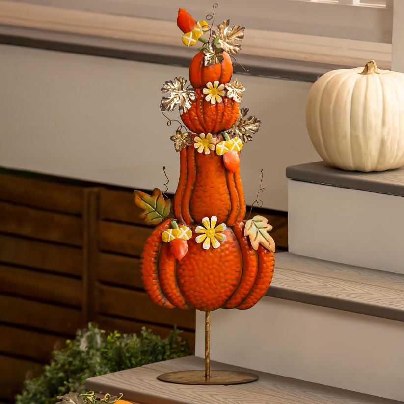 Plow & Hearth saisonniers et cadeaux statue en métal de citrouilles empilées 0BNZ3116