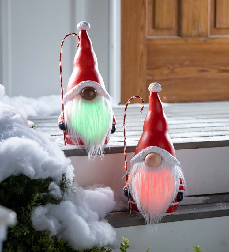 Plow & Hearth saisonniers et cadeaux Gnome du Père Noël avec canne en bonbon éclairée et barbe aux couleurs changeantes - noir 0BNZ2286