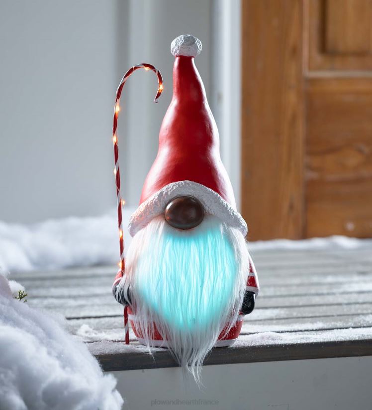 Plow & Hearth saisonniers et cadeaux Gnome du Père Noël avec canne en bonbon éclairée et barbe aux couleurs changeantes - noir 0BNZ2286