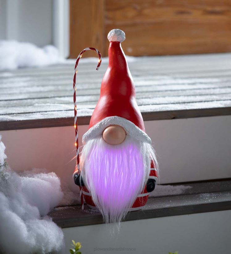 Plow & Hearth saisonniers et cadeaux Gnome du Père Noël avec canne en bonbon éclairée et barbe aux couleurs changeantes - noir 0BNZ2286
