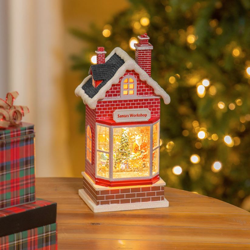 Plow & Hearth saisonniers et cadeaux Lanterne globe d'eau éclairée de l'atelier du Père Noël 0BNZ2216