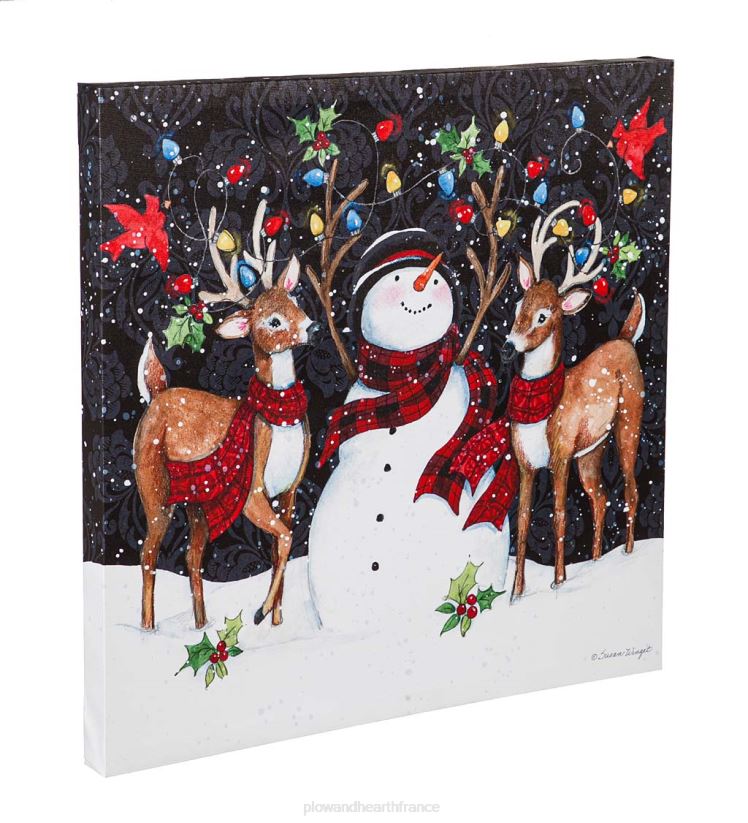 Plow & Hearth saisonniers et cadeaux Tableau bonhomme de neige et renne éclairés 0BNZ2218