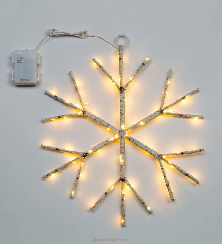 Plow & Hearth saisonniers et cadeaux accent suspendu de flocon de neige de branche de bouleau illuminé - brun 0BNZ2180