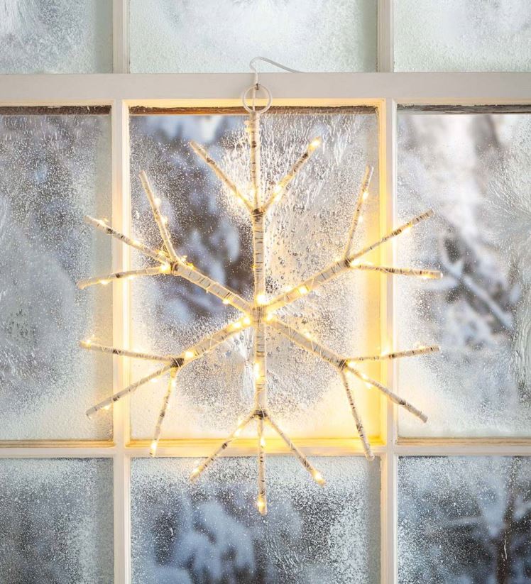 Plow & Hearth saisonniers et cadeaux accent suspendu de flocon de neige de branche de bouleau illuminé - brun 0BNZ2180