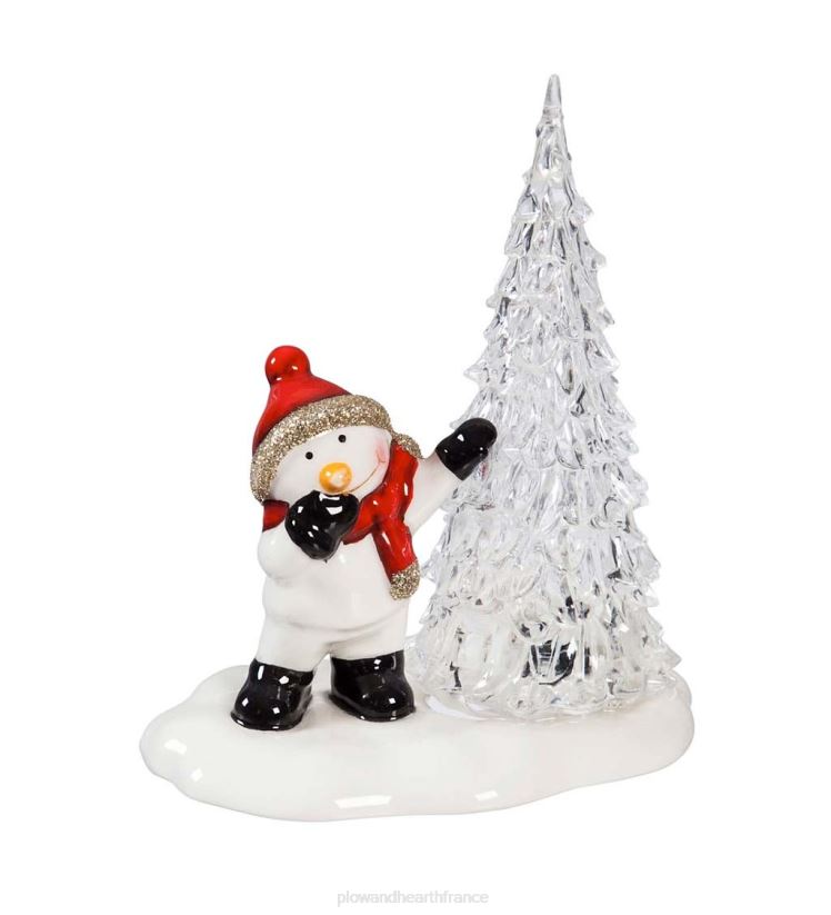 Plow & Hearth saisonniers et cadeaux bonhomme de neige et père Noël en céramique à LED avec arbres, lot de 2 0BNZ2188