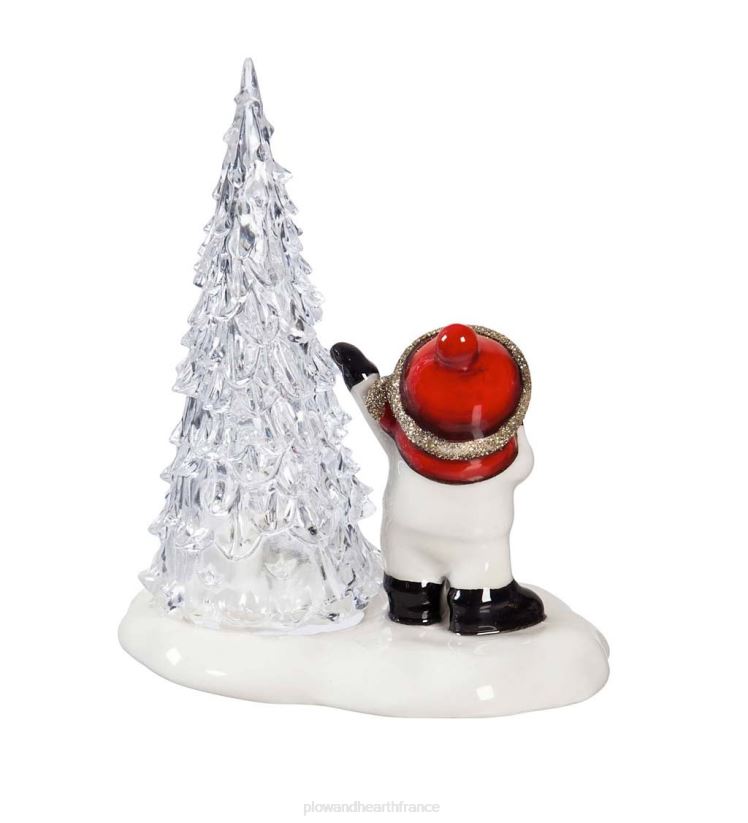 Plow & Hearth saisonniers et cadeaux bonhomme de neige et père Noël en céramique à LED avec arbres, lot de 2 0BNZ2188