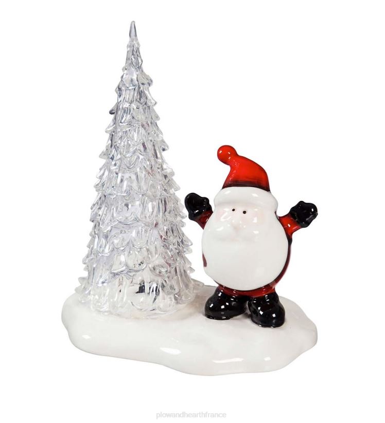 Plow & Hearth saisonniers et cadeaux bonhomme de neige et père Noël en céramique à LED avec arbres, lot de 2 0BNZ2188