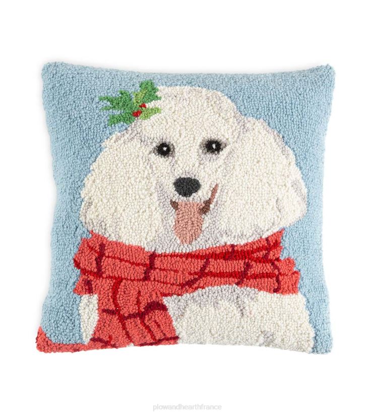 Plow & Hearth saisonniers et cadeaux caniche de vacances avec écharpe en tricot coussin en laine crocheté à la main 0BNZ2228