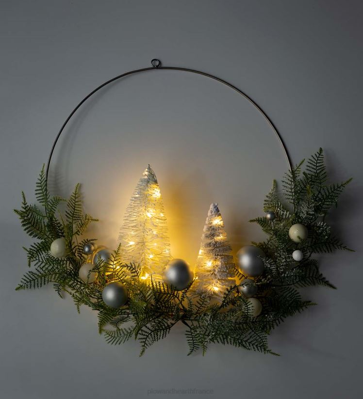 Plow & Hearth saisonniers et cadeaux couronne de vacances éclairée avec des arbres à brosses à bouteilles 0BNZ2173