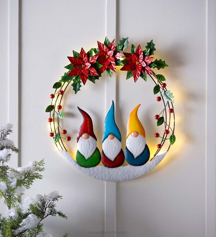 Plow & Hearth saisonniers et cadeaux couronne en métal de poinsettia de trois gnomes 0BNZ2255