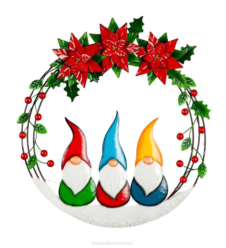 Plow & Hearth saisonniers et cadeaux couronne en métal de poinsettia de trois gnomes 0BNZ2255