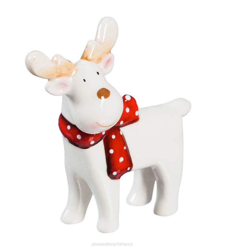 Plow & Hearth saisonniers et cadeaux décor de table en céramique avec rennes et feuilles persistantes, ensemble de 3 0BNZ2193